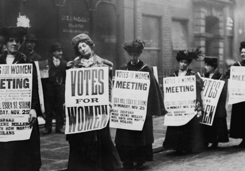 Suffragettes marching for rights