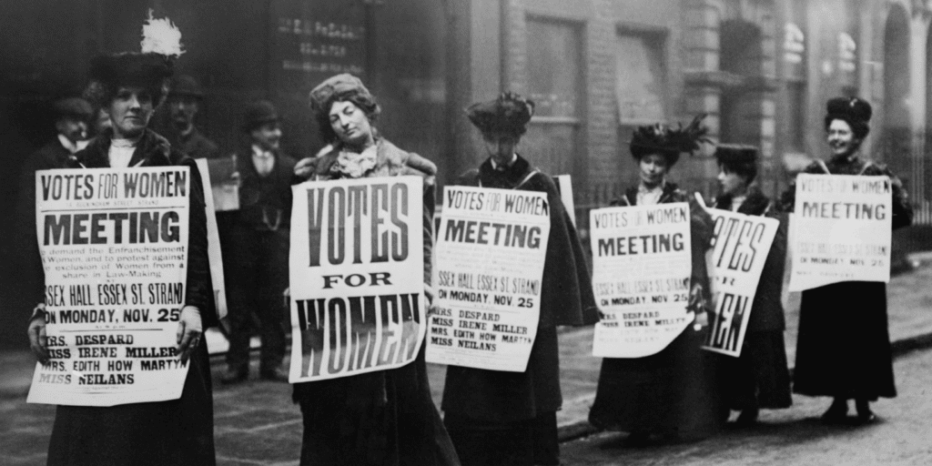 Suffragettes marching for rights